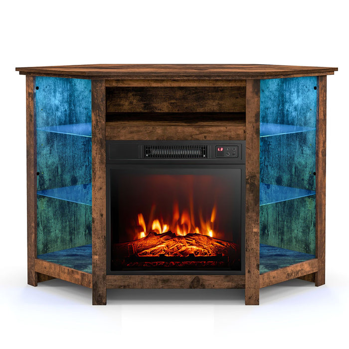 Corner TV Stand with Fireplace Insert and LED Lights