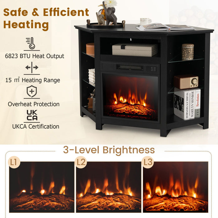 Corner TV Stand with Fireplace Insert and LED Lights