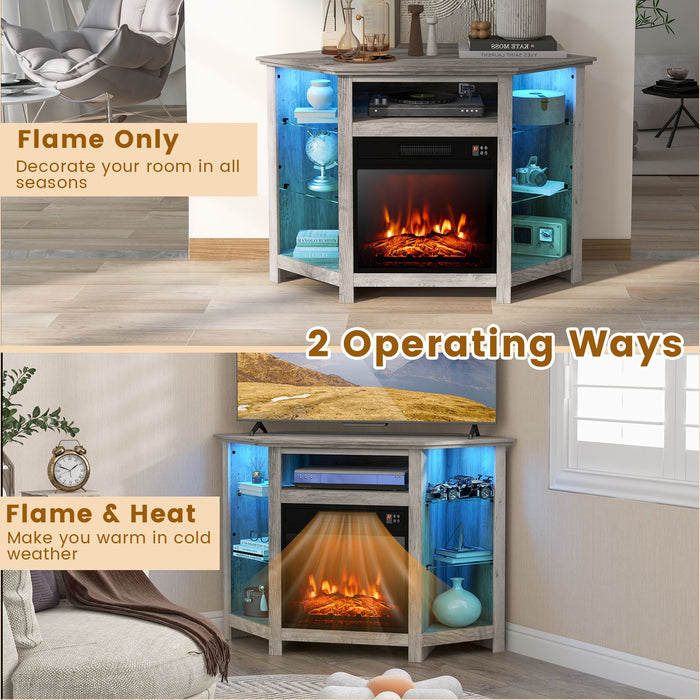 Corner TV Stand with Fireplace Insert and LED Lights
