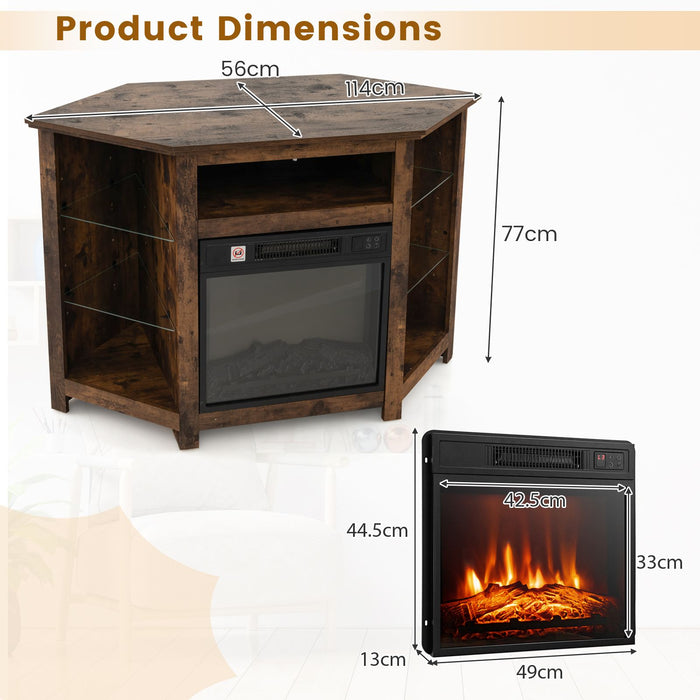 Corner TV Stand with Fireplace Insert and LED Lights