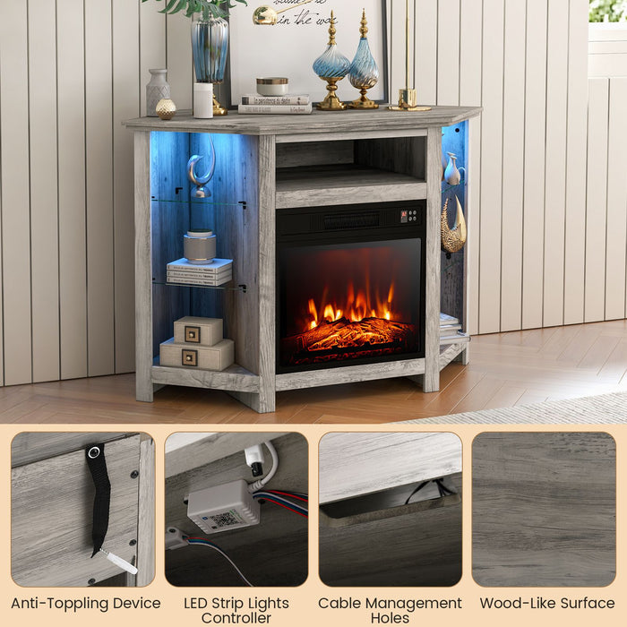 Corner TV Stand with Fireplace Insert and LED Lights