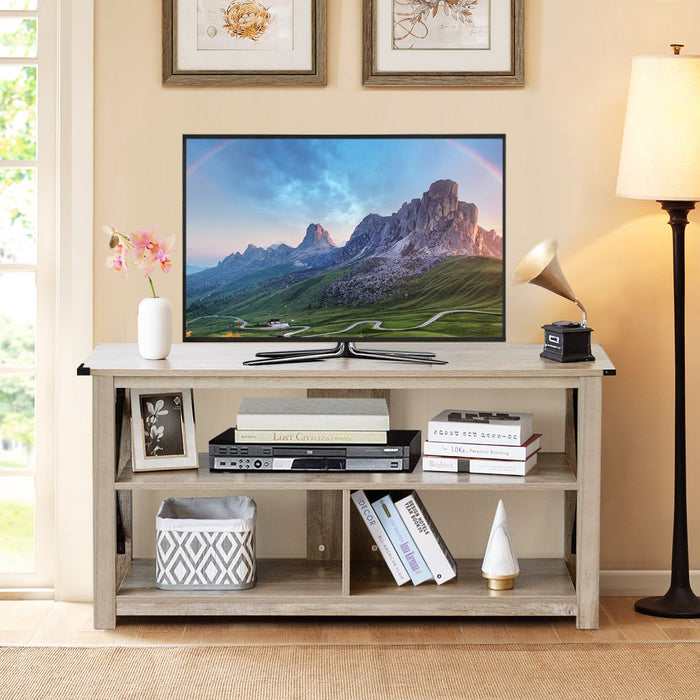 3-Tier Rustic TV Stand with Open Shelves and Cable Management