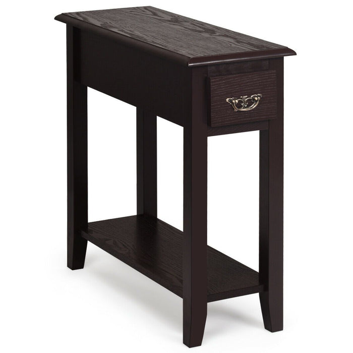 2-Tier Bedside Table with Drawer and Storage Shelf