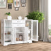 Wooden Buffet Sideboard with Adjustable Shelves and 2 Glass Doors