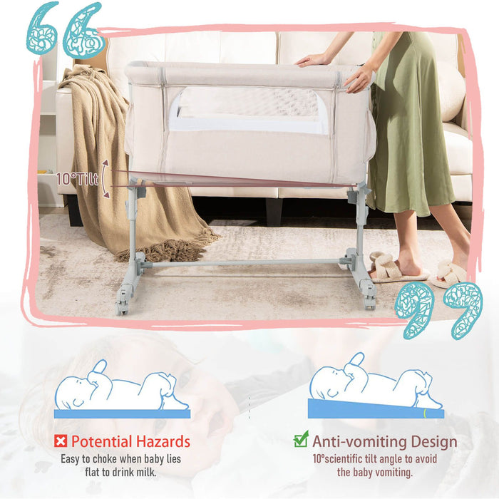 3-In-1 Adjustable Baby Bedside Bassinet with Mattress