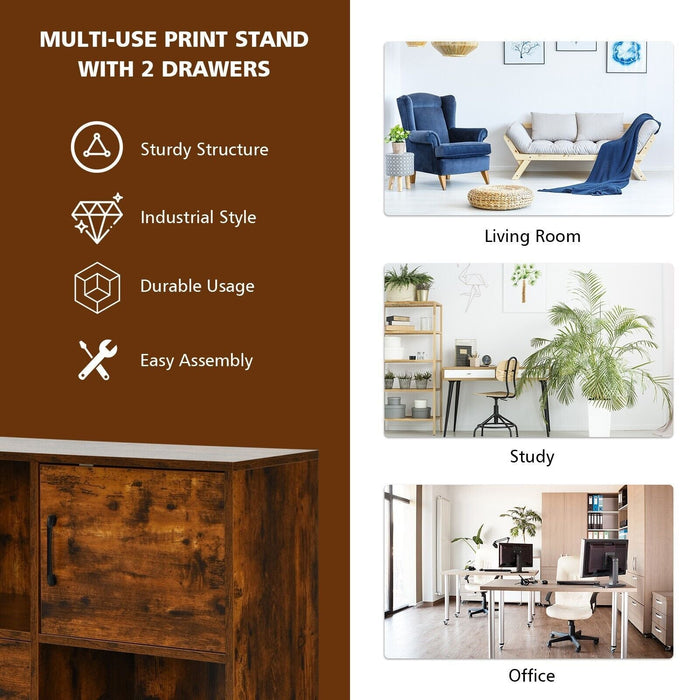 Home Office Mobile File Cabinet with 2 Drawers 2 Open Shelves and Door