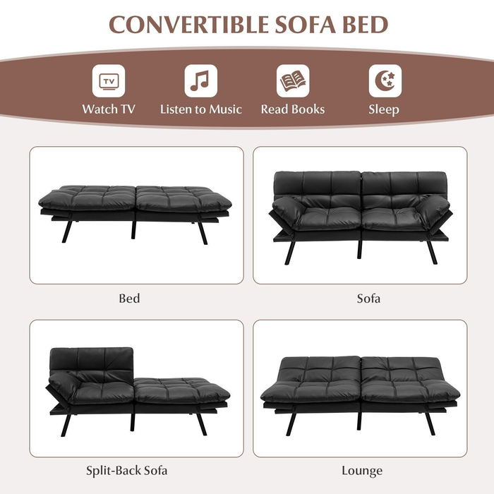 2 Seater Convertible Sofa Bed with Reclining Backrest