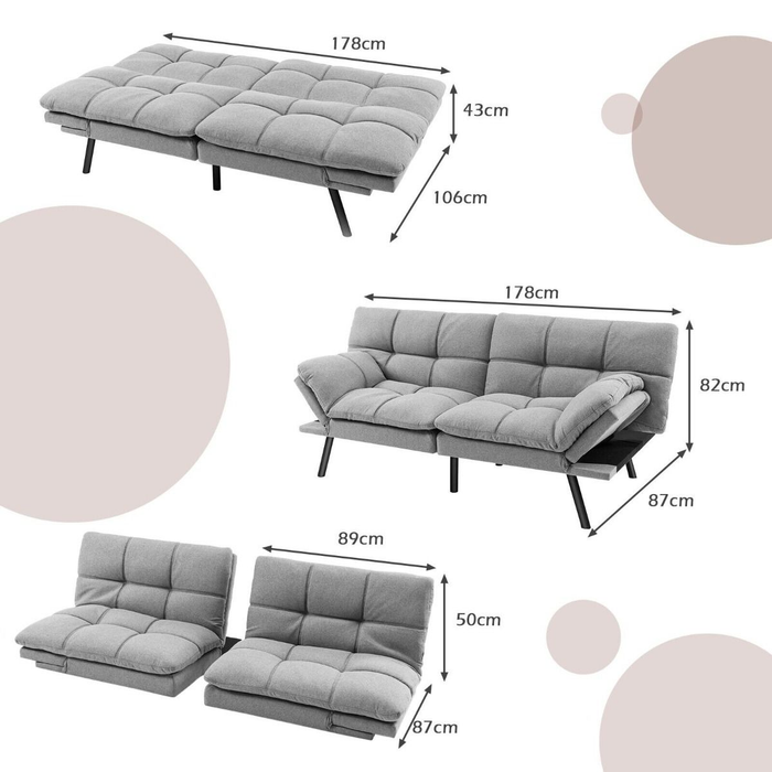 2 Seater Convertible Sofa Bed with Reclining Backrest