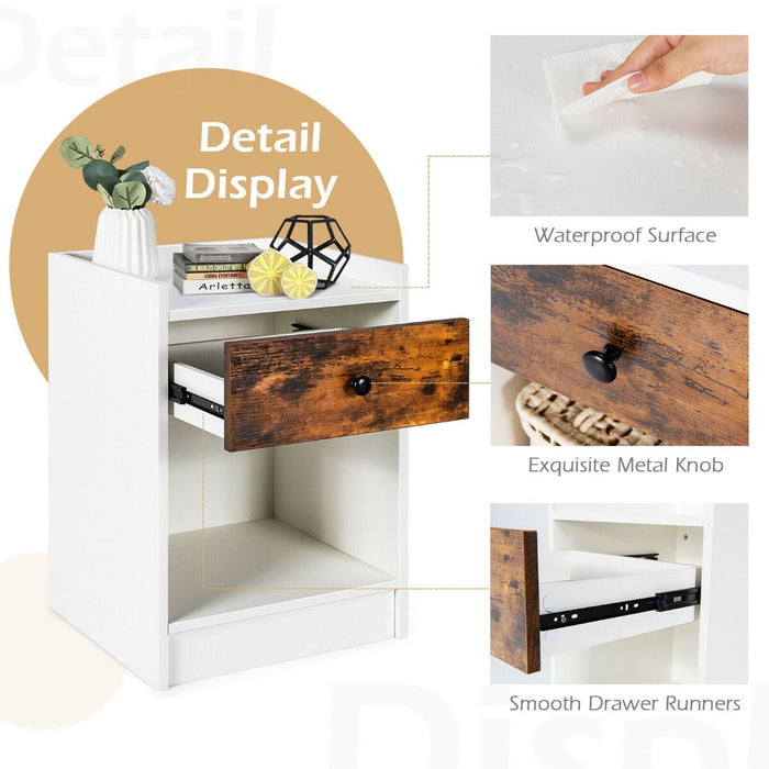Set of 2 Bedside Table with a Drawer and Open Shelf