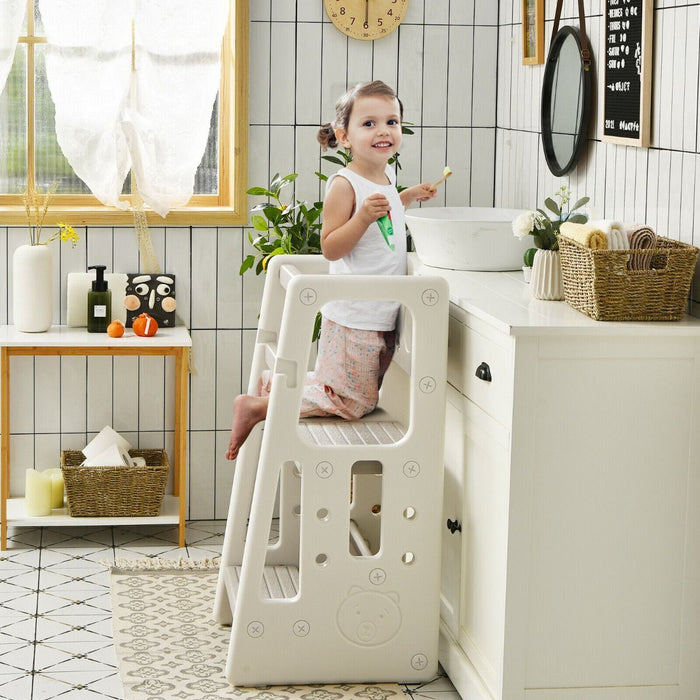 Kids Non-Slip Kitchen Step Stool with Double Safety Rails