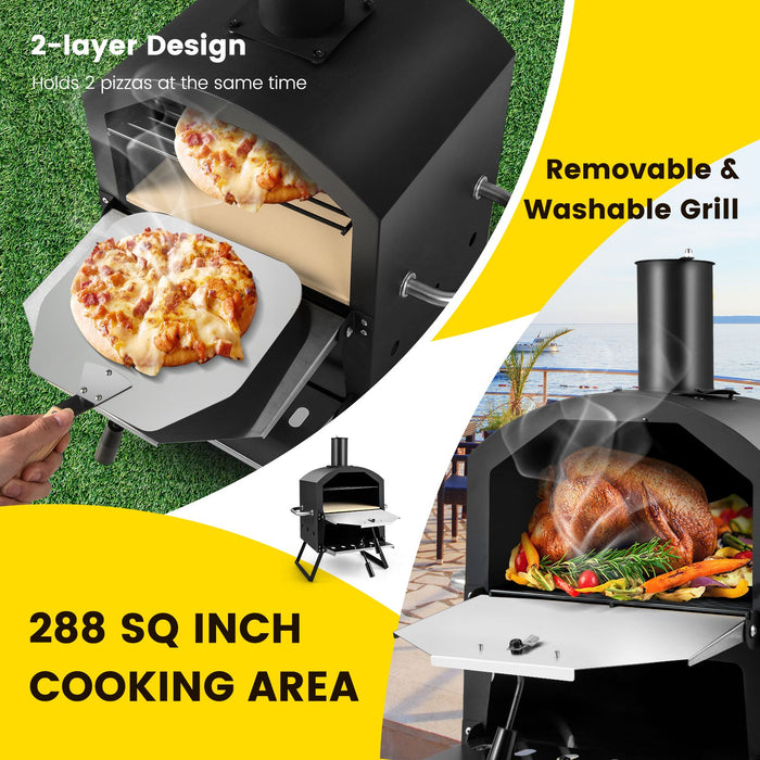 Outdoor Pizza Oven with Waterproof Cover and Anti-Scalding Handles