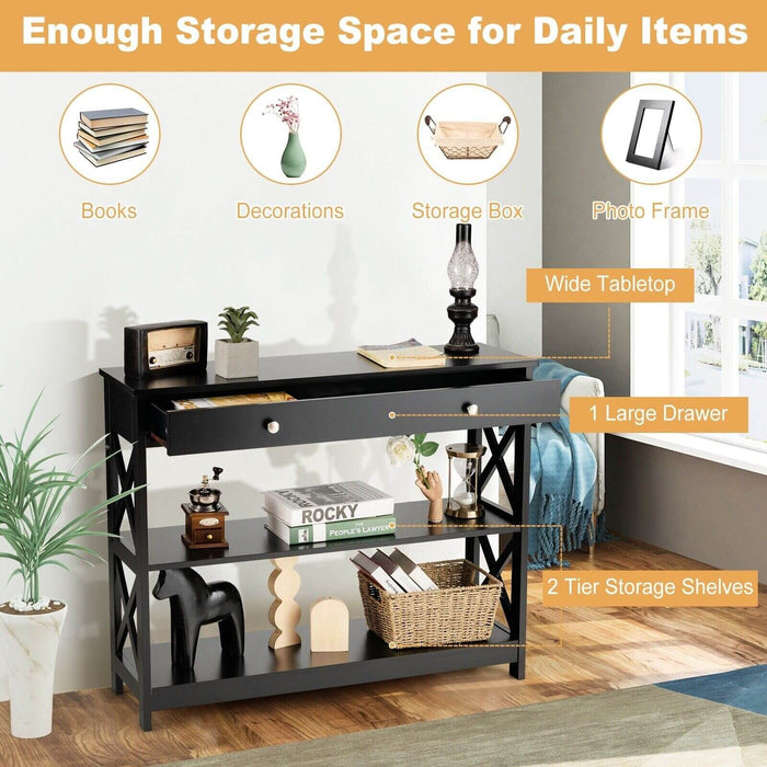 3-Tier Console Table with 1 Drawer and 2 Storage Shelves