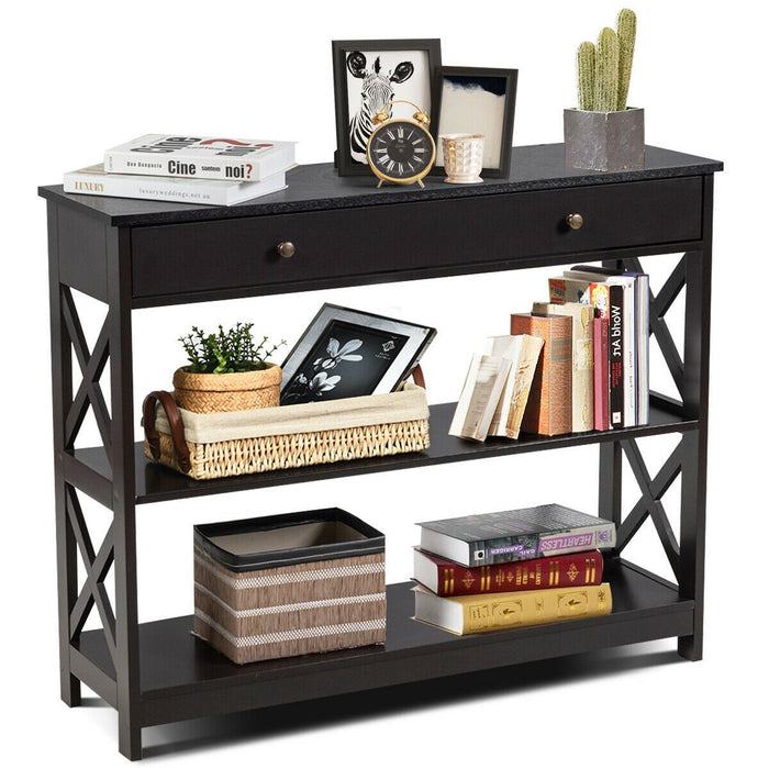 3-Tier Console Table with 1 Drawer and 2 Storage Shelves