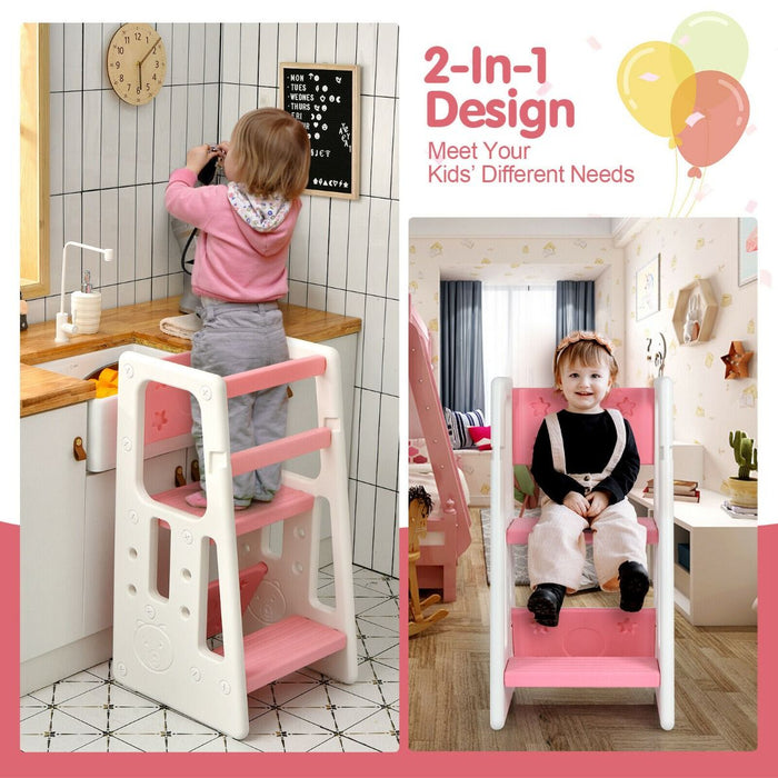 Kids Non-Slip Kitchen Step Stool with Double Safety Rails