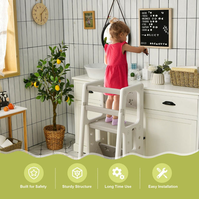 Kids Non-Slip Kitchen Step Stool with Double Safety Rails