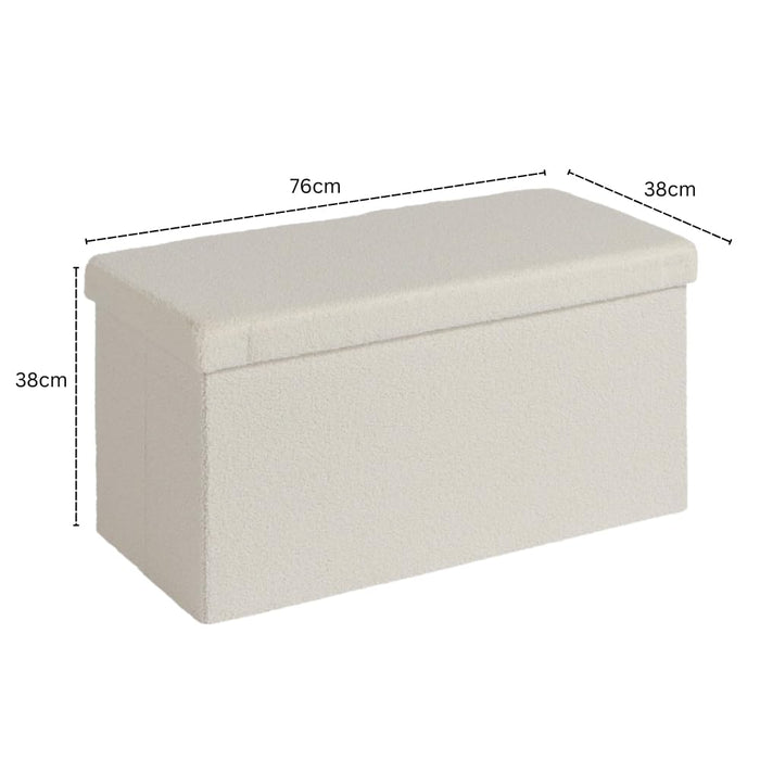 SEDOL Folding Ottoman Storage Box - 38×76×38cm Cream Furry Boucle Ottoman Bench