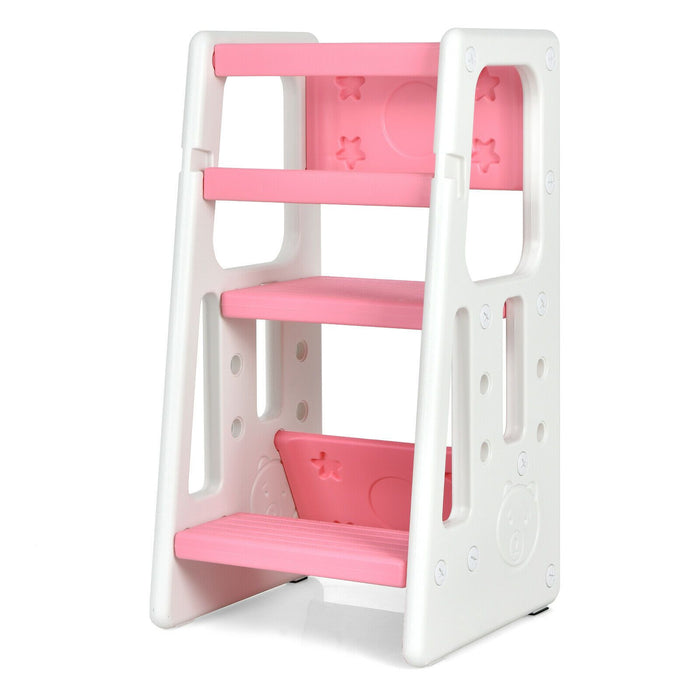 Kids Non-Slip Kitchen Step Stool with Double Safety Rails