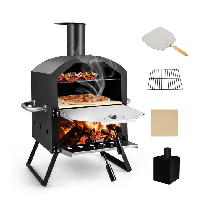 Outdoor Pizza Oven with Waterproof Cover and Anti-Scalding Handles