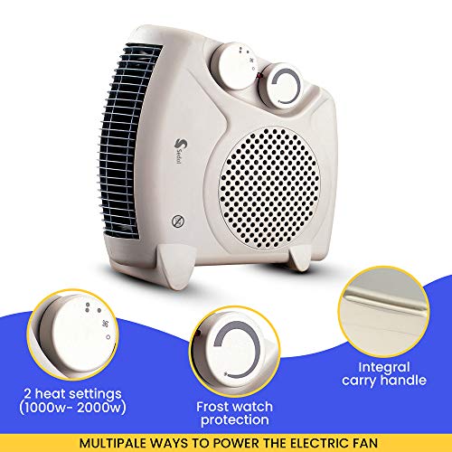 Sedol 2KW Upright or Flatbed Electric Fan Heater with 2 Heat Settings - White