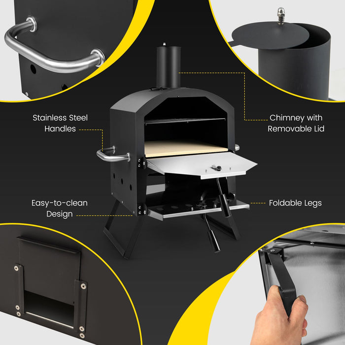 Outdoor Pizza Oven with Waterproof Cover and Anti-Scalding Handles