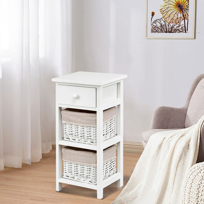 Bedside Table Made of Paulownia Wood in Country House Style