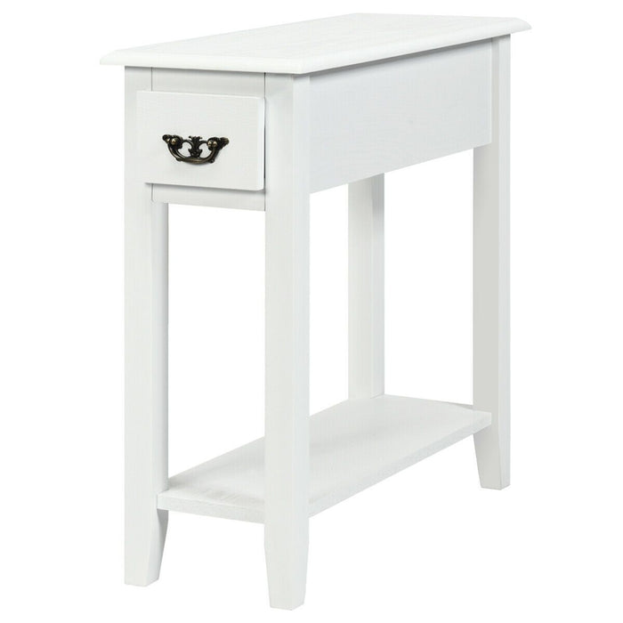 2-Tier Bedside Table with Drawer and Storage Shelf