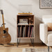 3-Tier Record Player Stand with Charging Station Shelf and 4 Dividers