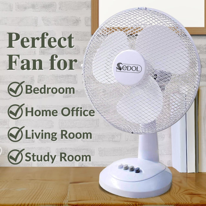 SEDOL 12" Desk Fan - Portable Electric Fan with 3 Speed Settings