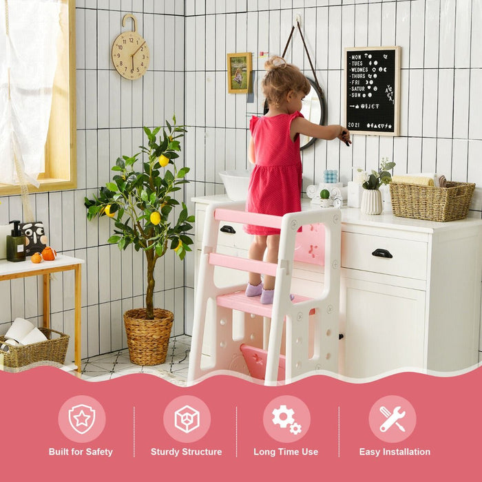 Kids Non-Slip Kitchen Step Stool with Double Safety Rails