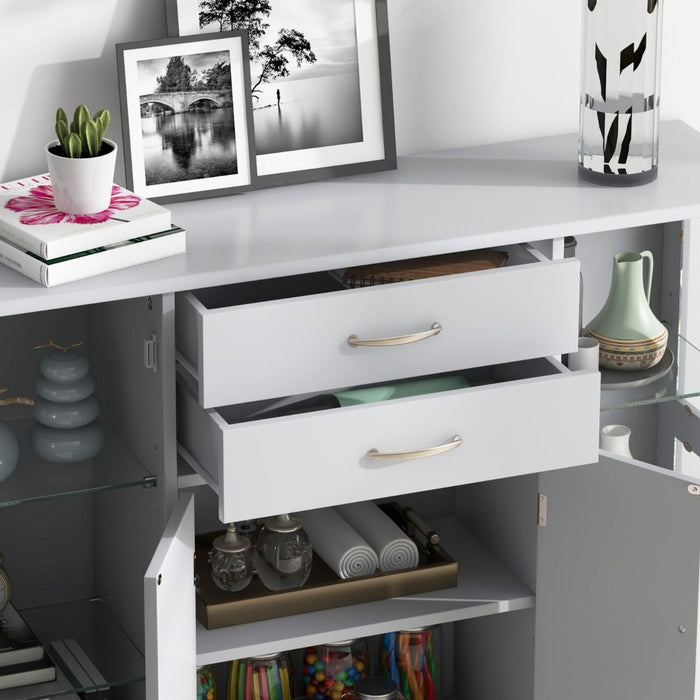 Wooden Buffet Sideboard with Adjustable Shelves and 2 Glass Doors