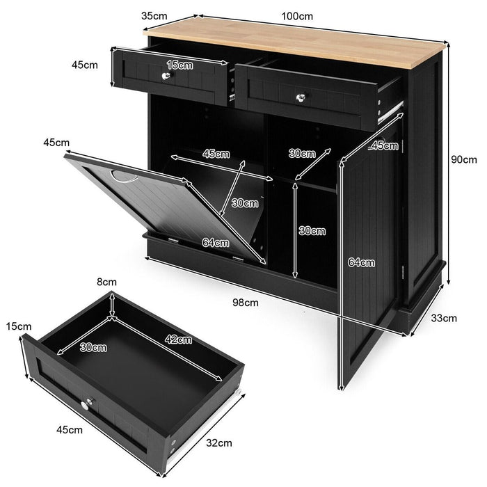 Kitchen Tilt-Out Trash Cabinet with 2 Drawers and Adjustable Shelves