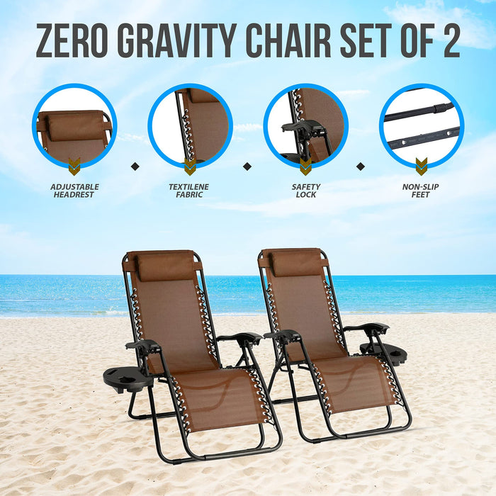 SEDOL Zero Gravity Chairs (Set of 2) - Reclining & Folding Outdoor Chair for Garden, Decking, and Patio