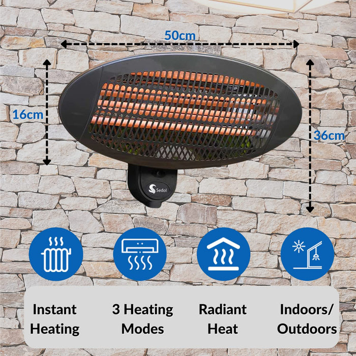 SEDOL Electric Patio Heater - Wall Mount 2KW Quartz Halogen Heater