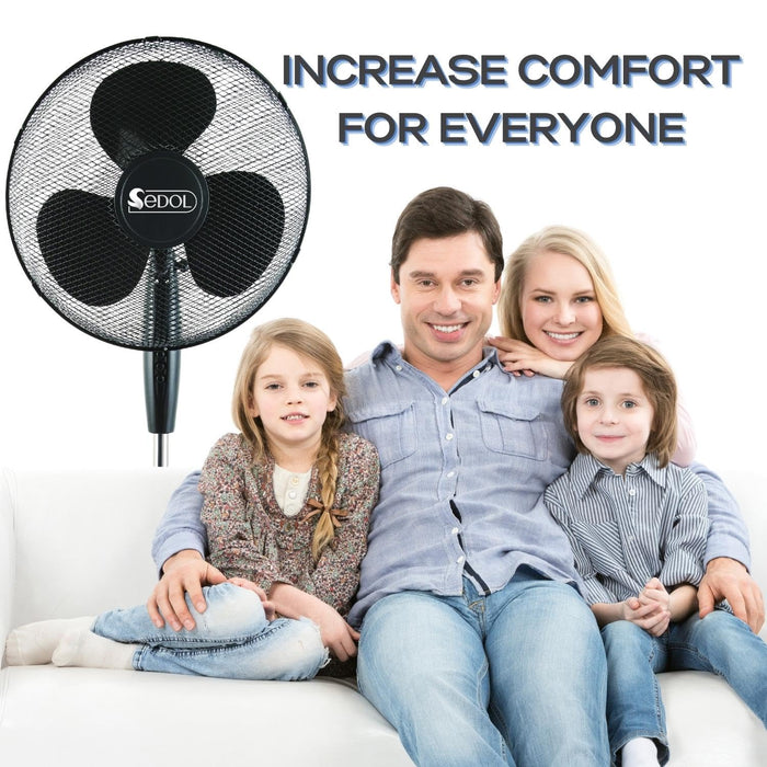 Sedol Pedestal Fan - 16" Oscillating Fan with 3 Speed, Adjustable Height, and Tilting Head