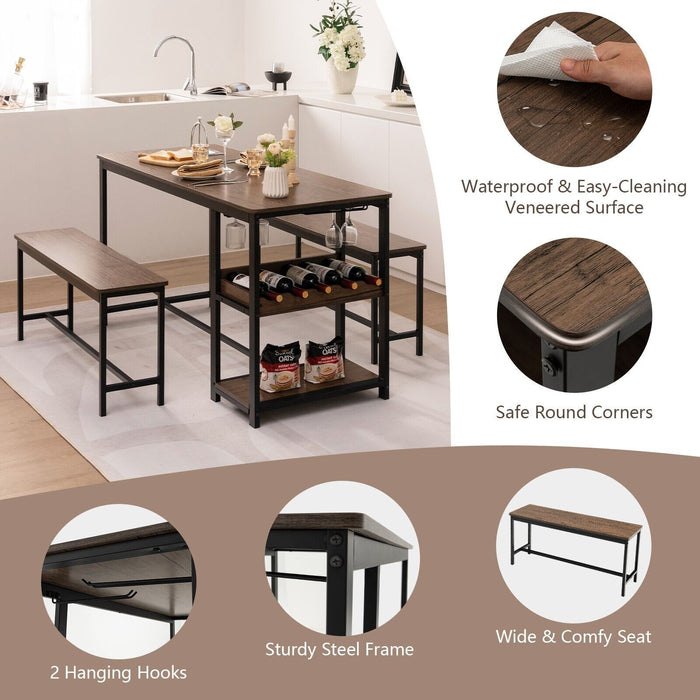 3 Pieces Kitchen Dining Set with Storage Rack