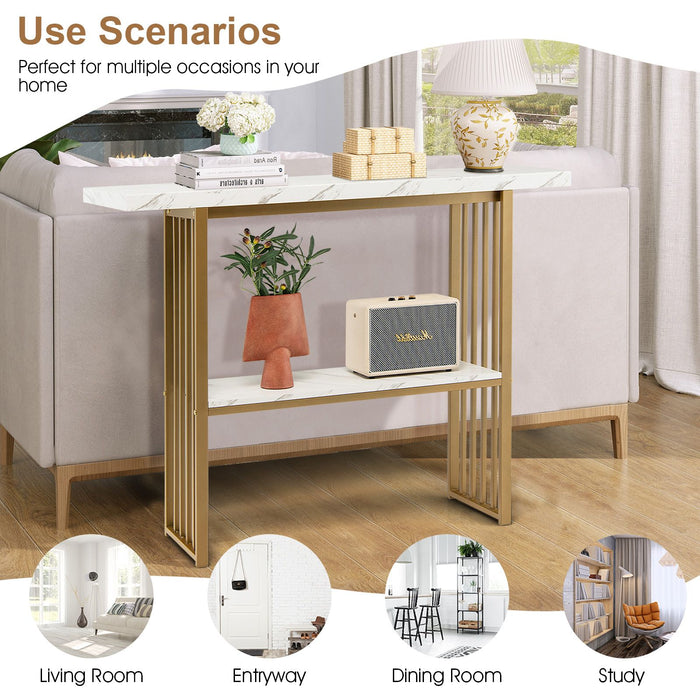 2-Tier Faux Marble Console Table for Entryway Living Room Bedroom