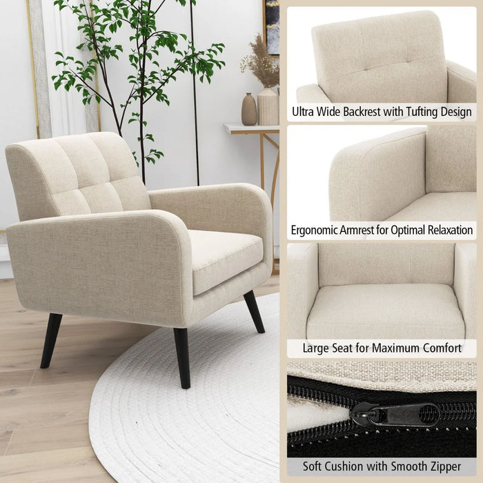 Mid-Century Modern Upholstered Accent Chair with Rubber Wood Legs