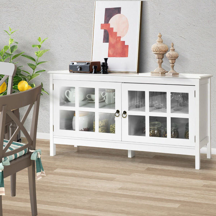 Modern Wooden TV Stand with Tempered Glass Doors for Tvs up to 50''
