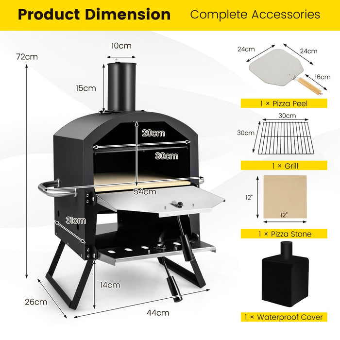 Outdoor Pizza Oven with Waterproof Cover and Anti-Scalding Handles