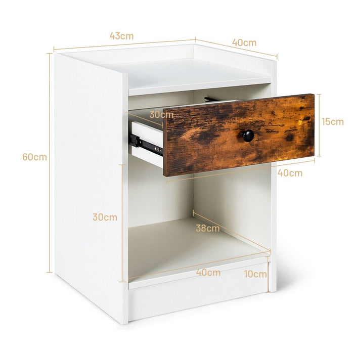 Set of 2 Bedside Table with a Drawer and Open Shelf