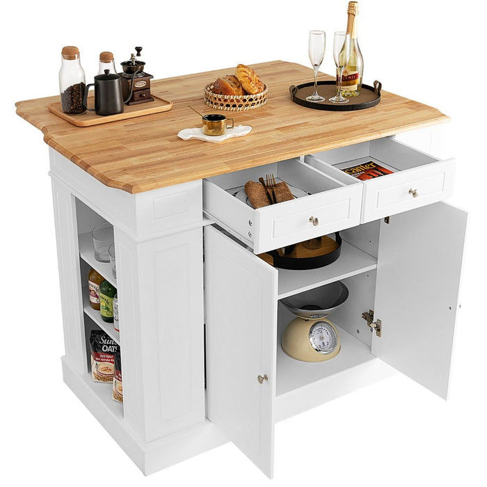 Drop-Leaf Kitchen Island with Extendable Worktop and Adjustable Shelves