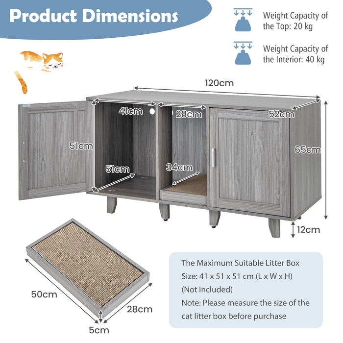 Cat Litter Box Enclosure with Scratching Board