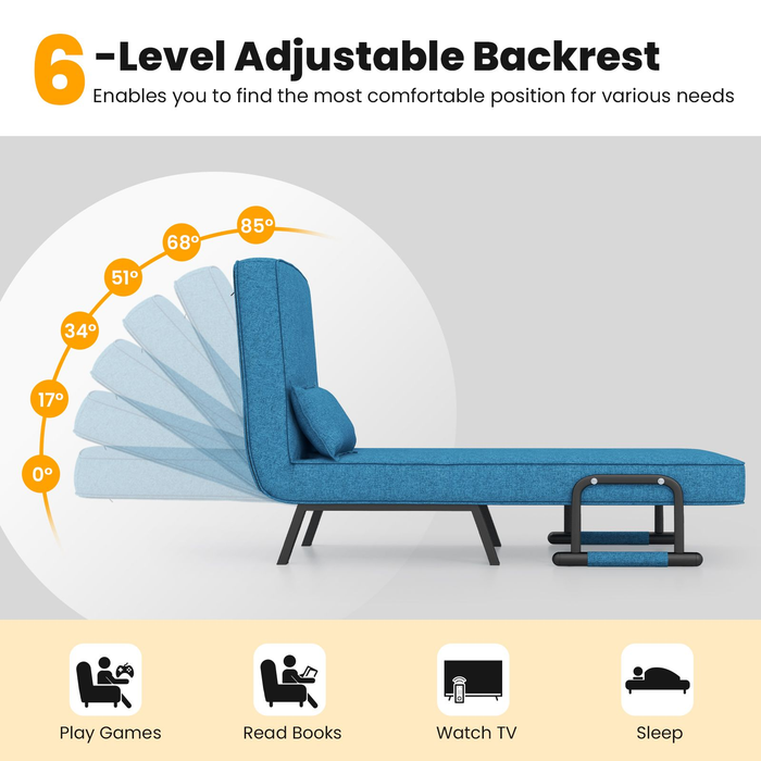 Convertible Sofa Bed 4-In-1 with 6-Position Adjustable Backrest