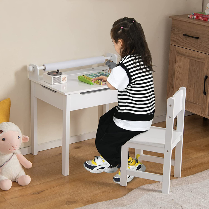 Toddler Activity Table with Chair with Storage and Paper Roll Holder