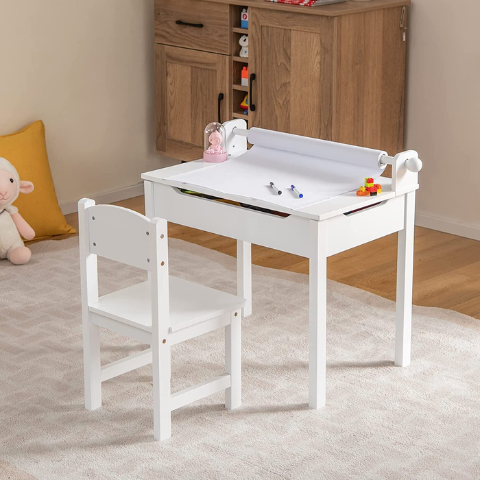 Toddler Activity Table with Chair with Storage and Paper Roll Holder