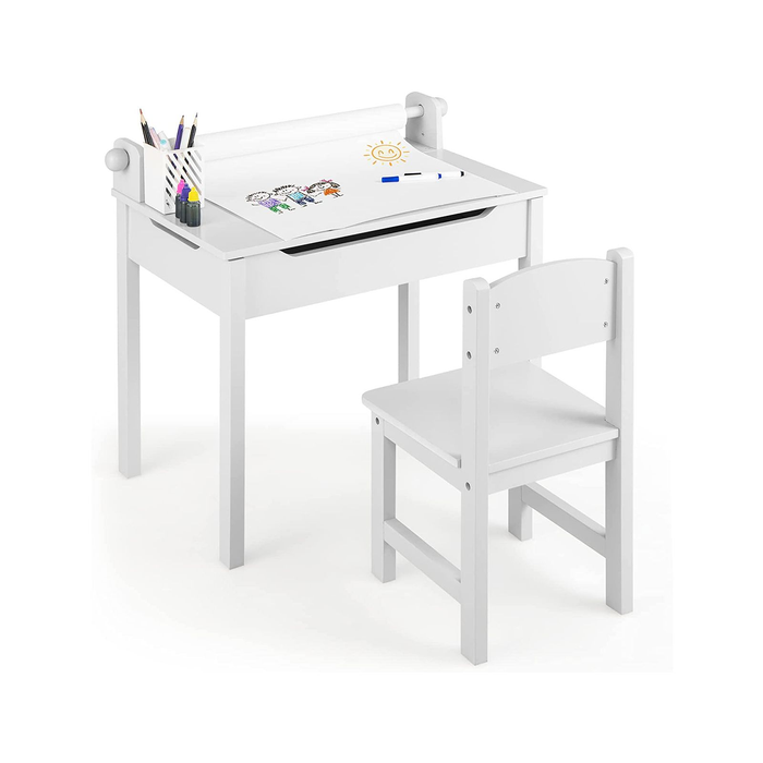 Toddler Activity Table with Chair with Storage and Paper Roll Holder