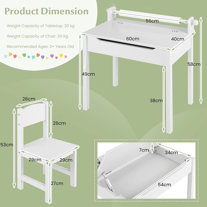 Toddler Activity Table with Chair with Storage and Paper Roll Holder