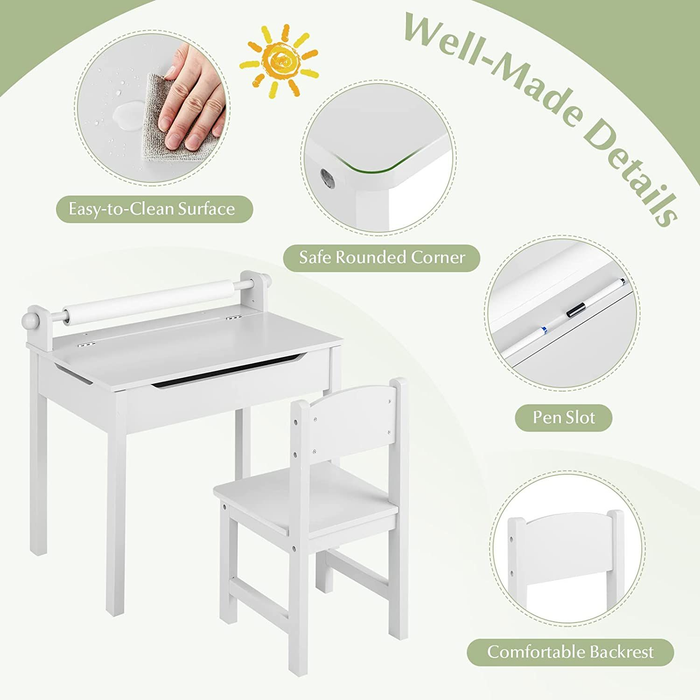 Toddler Activity Table with Chair with Storage and Paper Roll Holder