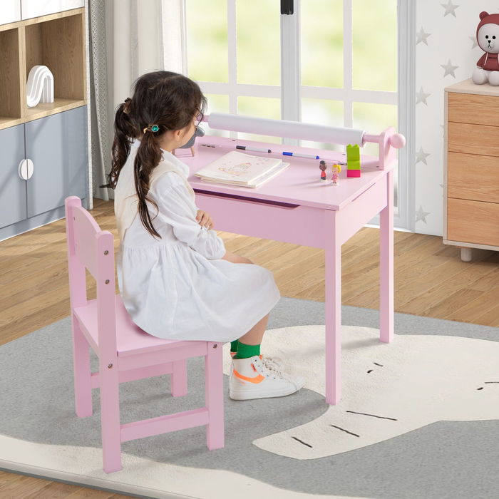 Toddler Activity Table with Chair with Storage and Paper Roll Holder