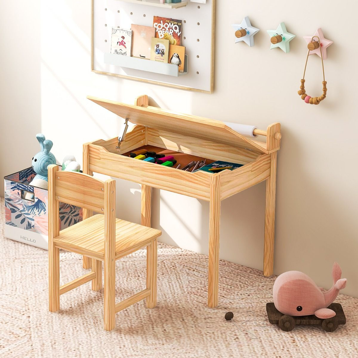 Toddler Activity Table with Chair with Storage and Paper Roll Holder